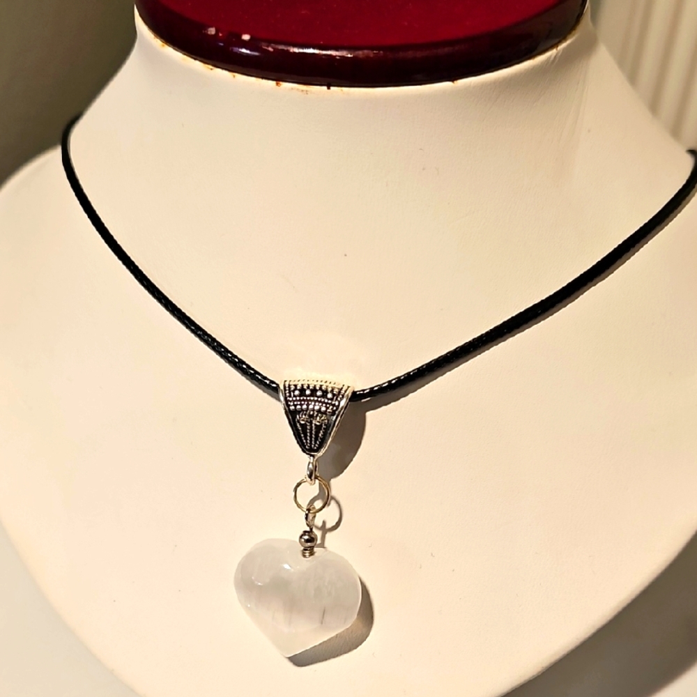 Selenite Heart Pendant Necklace